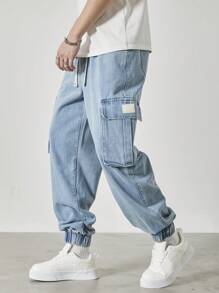 Manfinity EZcore Men's Light Blue Washed Leisure Cuffed Ankle Jeans, Urban Chic - Light Wash - View 5