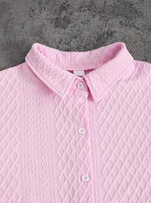 SHEIN Explorewe Textured Short Sleeve Shirt For Teenagers, Casual Stand Collar Slim Fit Korean Style Top. This Shirt Is Suitable For Teenagers To Wear In Various Occasions, Whether For Casual Daily Wear, School Activities, Gathering With Friends, Or Family Outings. - Brown - View 3