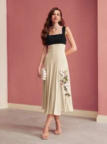 MOTF PREMIUM 方领拼色贴花长裙，情人节装 - 杏色 - 查看 4