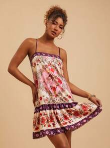 SHEIN TRVLCHIC 女式印花吊带迷你连衣裙，休闲时尚，女士夏季服装，夏季，女士度假服装，女士夏季连衣裙 - 粉色 - 查看 7
