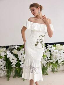 MOTF Soiréza FLORAL EMBROIDERY MERMAID HEM DRESS