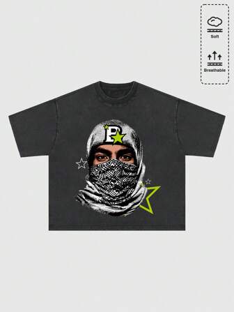 Street Life T-shirt graphique ample délavé à manches raglan pour hommes, style vintage de rue