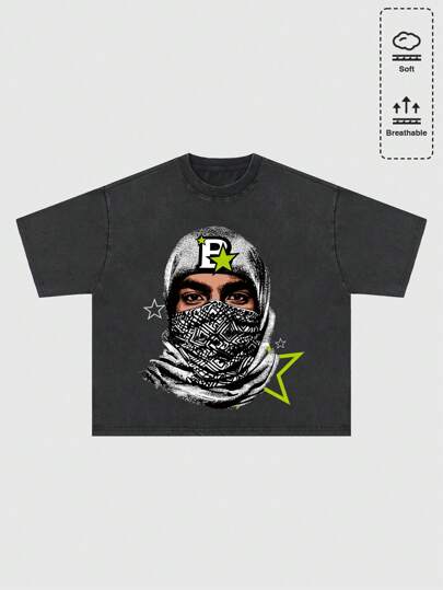 Street Life Men's Street Washed Loose Raglan Short Graphic T-Shirt, Street Vintage Style