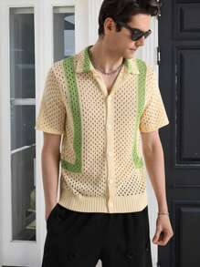 Manfinity Homme Áo thun dệt kim đơn hàng ngày tay ngắn màu tương phản dành cho nam - Nhiều màu - Xem 6