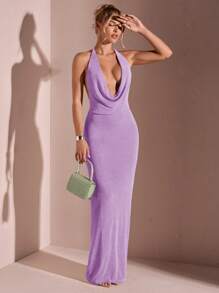 SHEIN BAE 女士纯色露背性感紧身连衣裙，春夏