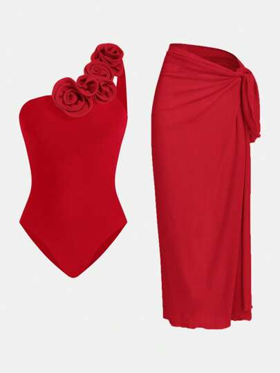 Swim Oasis Women's Luxury Metal Shiny Rose Decor Elegant 1-Piece Set For Summer Beach Vacation