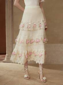 MOTF PREMIUM Falda de encaje con contraste de bordado floral