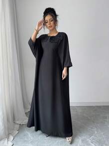 Chiquease Women's Fashionable V-Neck Long Sleeve Pearl Embellished Maxi Dress - Black - View 6