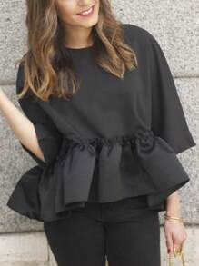 INAWLY Áo cánh ngắn tay màu trơn đơn giản cho nữ, thích hợp cho mùa hè - màu đen - Xem 4