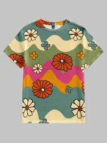 GENTILAND 男士花卉印花休闲圆领短袖 T 恤