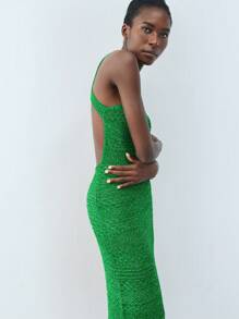 Maija 春夏新款绿色圆形金属纽扣节日优雅现代女式毛衣裙适合外出度假、节日、日常休闲、沙滩婚礼、情人节派对穿着老款90年代女装波西米亚风 - 綠色 - 查看 7