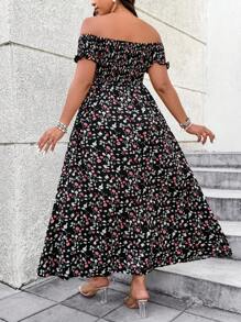 Breezaya 大码女式露肩性感露背宽松 A 字形连衣裙，带有碎花图案，优雅的波西米亚风格，适合春夏季