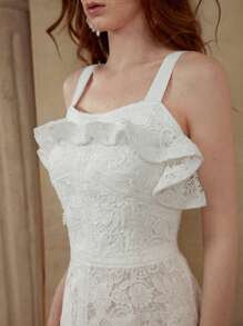 PREMIUM RUFFLE CONTRAST LACE DRESS - White - View 3