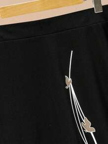 Lacomfia Plus Size Casual Butterfly Print Skirt - Black - View 5