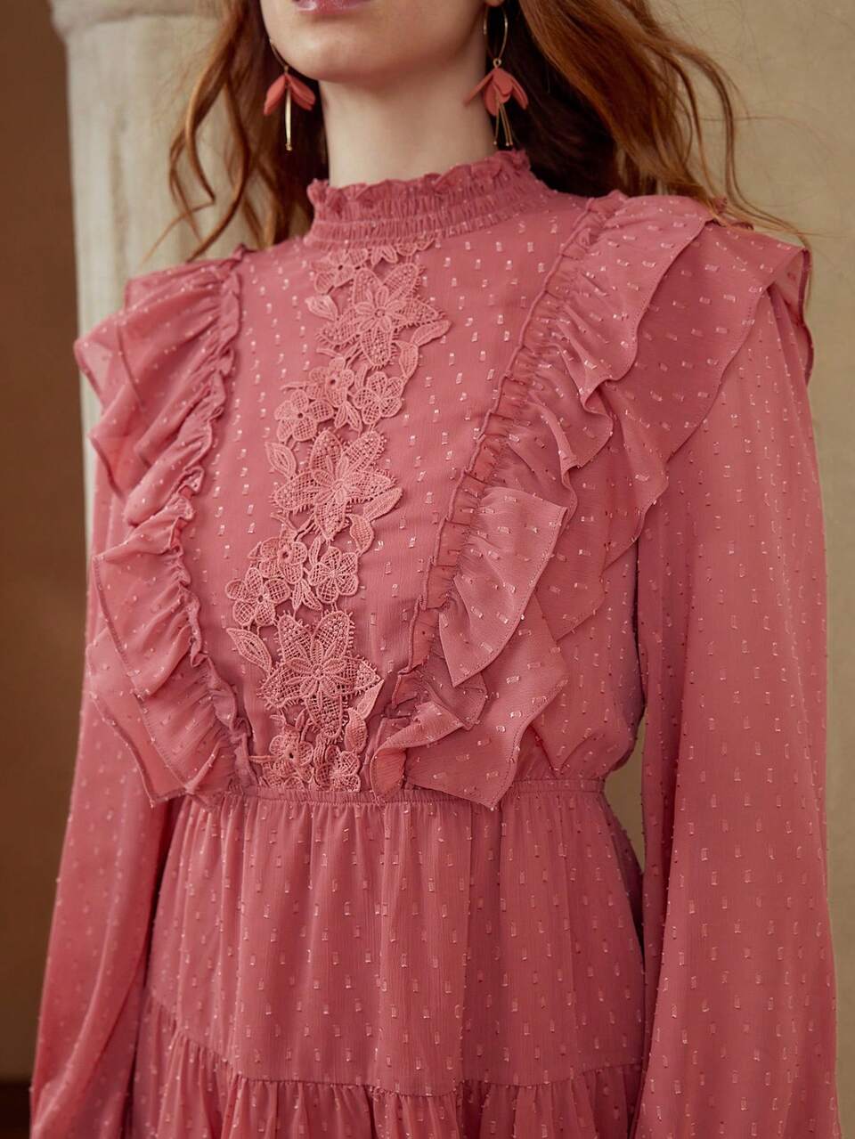 SWISS DOT RUFFLE TRIM DRESS