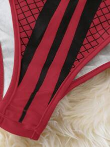 SHEIN LUNE Plus Size Women's Sexy Palace Style Printed High Neck Long Sleeve High Elasticity Fabric Bodysuit, Fashionable & Versatile For Autumn/Winter - Multicolor - View 5