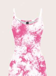 SHEIN EZwear Đầm Maxi Ôm Body In Họa Tiết Tie Dye Tối Giản Giản Dị, Phù Hợp Cho Mùa Hè - trắng - Xem 4