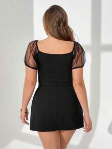SHEIN Essnce 女性加大碼純色簡約日常穿搭網紗上衣 - 黑色 - 查看 2