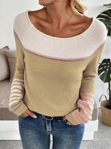 SHEIN LUNE New European & American Stylish Blogger Color Block Loose Oversized Crew Neck Sweater Knit Pullover Fall Winter - Multicolor - View 4