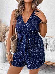 Breezaya Plus Size Damski Walentynkowy Bez Rękawów Nadruk Polka Dot Nadrukowany Casual Romper, Wiosenne/Letnie Stroje, Odpowiednie Na Dzień Świętego Patryka Rave Stroje, Festiwal, Wiosenna przerwa, Styl Boho