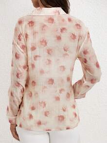 女士隨機印花簡約長袖襯衫，日常穿著