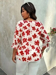 SHEIN LUNE Áo thun tay cánh dơi in hoa cỡ lớn thường ngày đi nghỉ - Nhiều màu - Xem 2