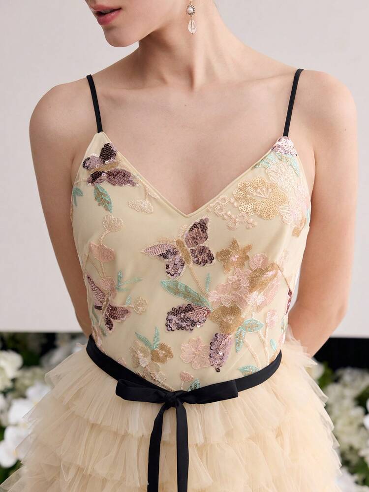MOTF Soiréza SEQUIN EMBROIDERY MESH LAYERED COCKTAIL DRESS