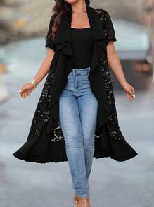 SHEIN LUNE 大码女式优雅休闲蕾丝拼布撞色材质夹克