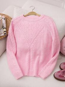 EURMUSE Strickpullover Damen Rosa – Cable Knit Sweater Mit Ajour Muster, Cozy Knitwear #RomantischeOutfits #NeueHerbstmode #BrunchBereit,Jumper,Cream Jumper,Jumpers For Women,Jumpers,Black Jumper,Womens Jumper,White Jumper,Women's Jumper,Women's Jumpers,Winter Clothes - Pink - View 1