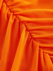 SHEIN MOD Minifalda sensual y transparente de unicolor, de doble capa de malla y ajustada, para el verano - Naranja - Ver 3
