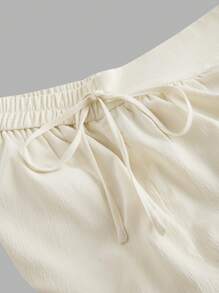 SHEIN MOD 大码杏色可爱休闲度假袖口系带灯笼短裤