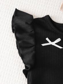 SHEIN 3pcs/Set Young Girls Short Cap Sleeve Bowknot Ribbed Snap Button Bodysuit - Multicolor - View 6