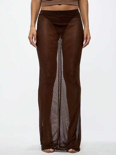 SUMWON WOMEN Váy Maxi Lưới Trong Suốt Cạp Cao Dài Đến Sàn Trong Suốt Phủ Váy Dạ Hội Lễ Hội Bãi Biển Nhiều Lớp Thiết Kế Thời Trang