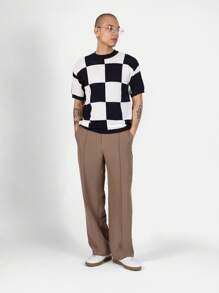 SUMWON Kariert gehäkeltes Kurzarm T-Shirt, Retro Urban Streetwear Sommer Lässig Mesh Muster Klassisches Quadratisches Design Mode - Blau-Weiß - Übersicht 3