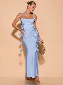 SHEIN BAE Vestido con cuello en V y espalda descubierta con estampado floral para fiesta, boda, vacaciones