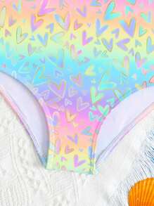 SHEIN Young Girls Cute Ruffled Tropical Floral Print One-Piece Swimsuit, Tie Dye Pink Beachwear, Swimming, Beach Wear Summer Holiday - Multicolor - View 3