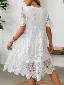 Breezaya Váy hở vai ren cắt xẻ giữa bắp chân cho kỳ nghỉ giản dị dành cho nữ - trắng - Xem 2