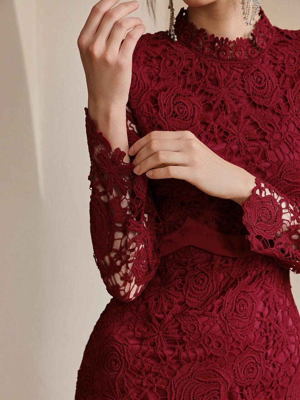 Elegant French Rose Satin Splice Lace Luxury Dress For Women