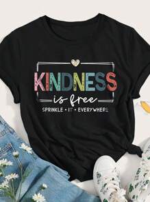 SHEIN LUNE Kindness Is Free Printed Plus Size T-Shirt