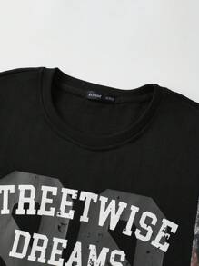 ROMWE MEN Street Life Men's Loose Crop Tee With Camo Branch Print And Slogan, Patchwork Design - Multicolor - View 3