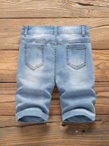 SHEIN Tween Boy Fashion Casual Y2k Blue Base Mix And Match Comfortable Blue Stretch Tight Denim Shorts For Boy Soft Dailywear And Kids Summer And Spring Clothes - Blue - View 2