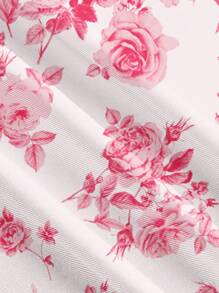 SHEIN MOD 休闲简约蓝色花卉印花腰部褶皱宽松下摆可调节肩带连衣裙，适合夏季