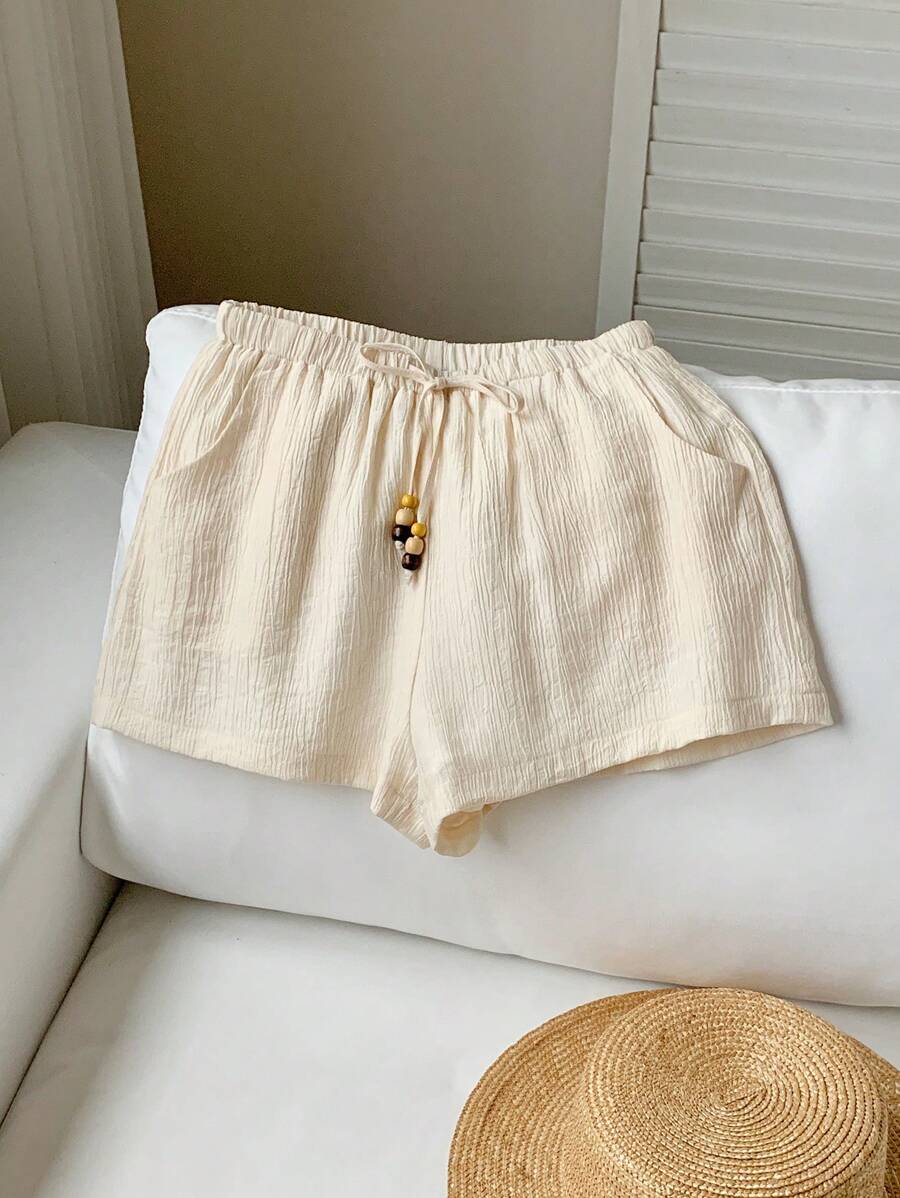 Comfortcana Women's Casual Ruched Waist Drawstring Pocket Relaxed Shorts - Apricot - View 1