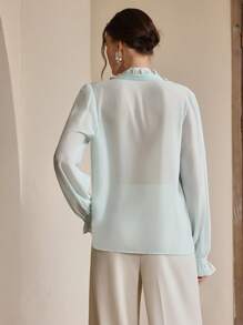 Anewsta Áo cánh tay bèo nhún nhẹ nhàng, đính hạt thủ công thanh lịch dành cho nữ, đi chơi lễ hội, đi nghỉ mát - Màu xanh Bạc hà - Xem 2