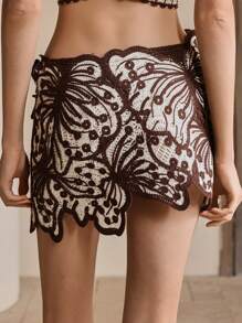 Anewsta Elegant Sexy Butterfly Design Color Block Asymmetric Hem Beach Cover Up, Festival Going Out Vacation Outfits For Women, Spring/Summer