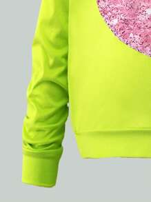 Young Girls' Spring/Summer Solid Color Heart Decor Loose Casual Sweatshirt, Suitable For Various Sports, Leisure, Outdoor Activities
