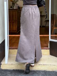 SHEIN MOD 女士超低腰工装裙，深灰色，鱼尾设计