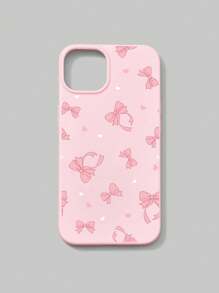 ROMWE Kawaii 1 件可爱粉色蝴蝶结和心形图案粉色果冻手机壳适用于 iPhone 13/14/15/16 - 彩色 - 查看 1