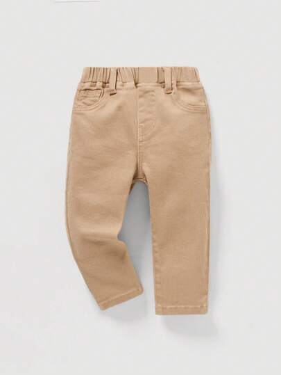 SHEIN Baby Boy Solid Color Casual Jeans, Suitable For Autumn/Winter