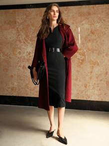 MOTF PREMIUM NOTCHED V-NECK DRESS WITH PU BELT - Black - View 3